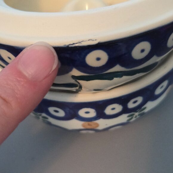 Boleslawiec Polish Pottery Peacock Blue Apple Baker Covered Dish Decor ONLY READ - Picture 11 of 11